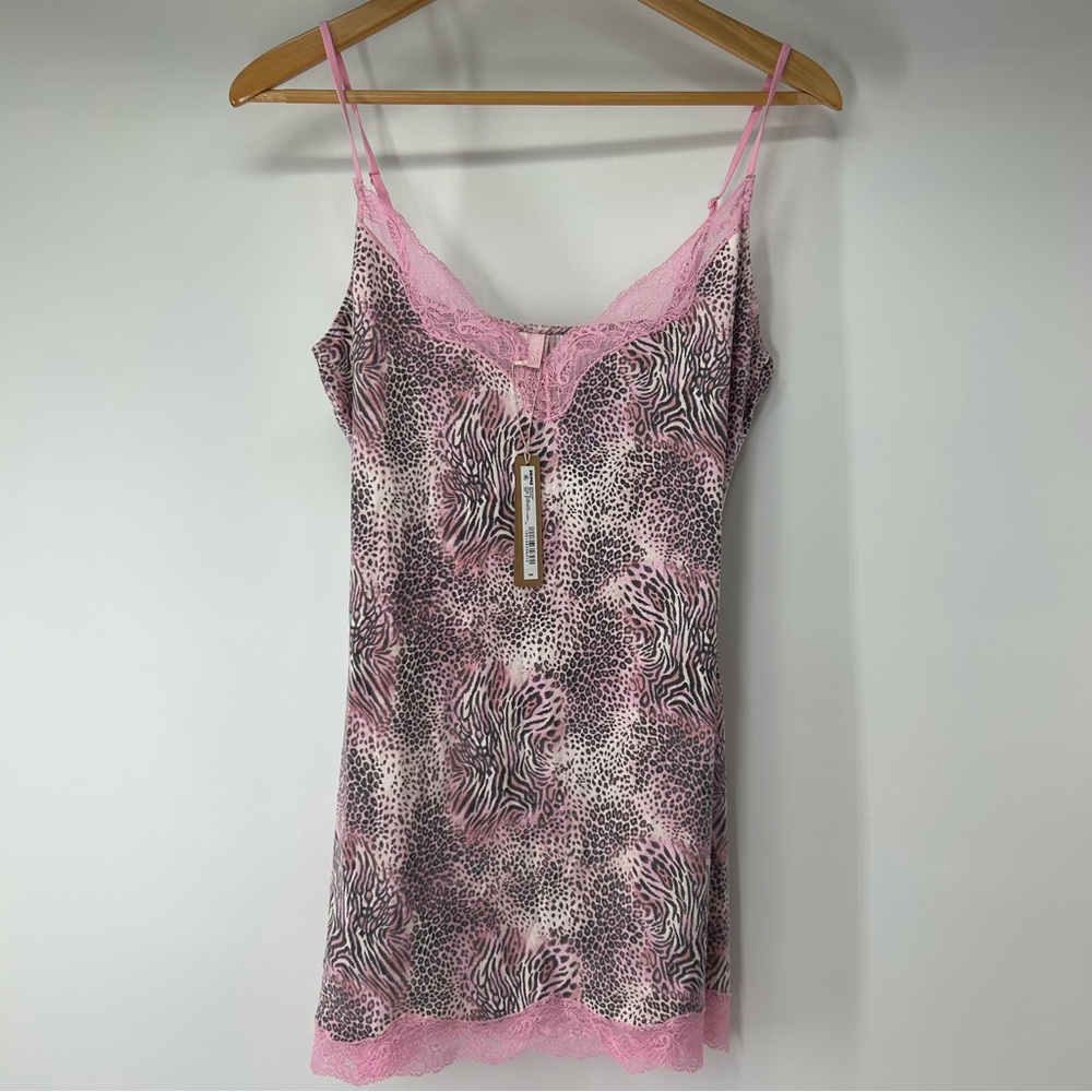 SKIMS Pink and Black Animal Print Chemise
